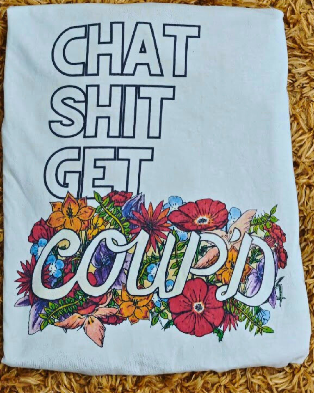Chat Sh** Get Coup'd - White/Tan Tee