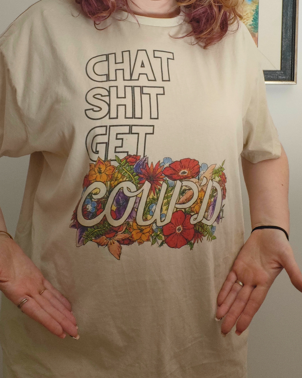 Chat Sh** Get Coup'd - White/Tan Tee