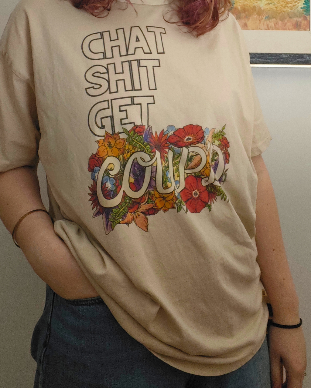 Chat Sh** Get Coup'd - White/Tan Tee